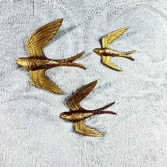 Burwood 1984 Wall Swallows Set Of 3 Gold Plastic Mid Century Retro Wall Decor - Picture 1 of 6